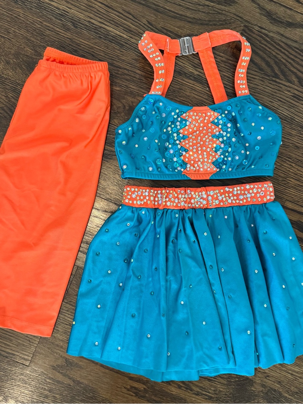 Glamour Orange & Teal Rhinestone Dance Set